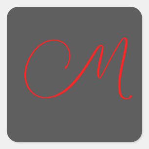 Einzigartiger Name für graue kalligraphische Monog Quadratischer Aufkleber