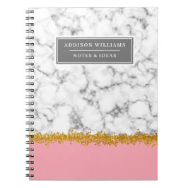 Einzigartiger Name Gray Marble Gold Glitzer Journa Notizblock