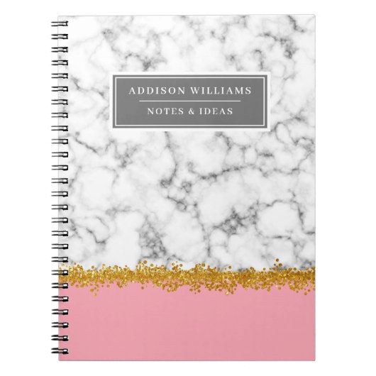 Einzigartiger Name Gray Marble Gold Glitzer Journa Notizblock (Vorderseite)