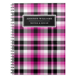 Einzigartiger Name Hot Pink Kariertes Muster Notizblock