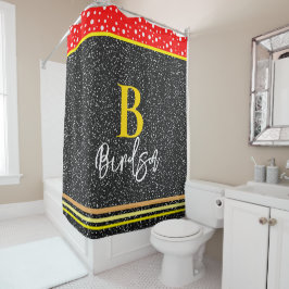Einzigartiger Name & Monogramm, Modernes Rotes Gol Duschvorhang