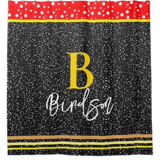 Einzigartiger Name & Monogramm, Modernes Rotes Gol Duschvorhang (Vorderseite)