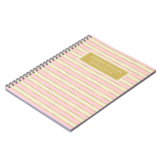 Einzigartiger Name Pink Gold Stripe Muster individ Notizblock (Linke Seite)
