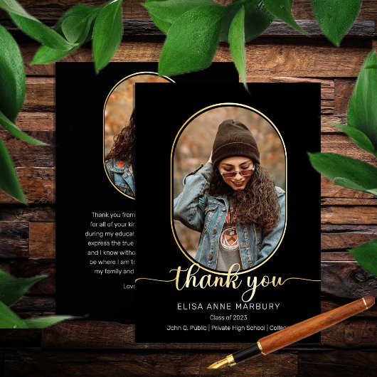 Einzigartiger Oblong 2 Foto Collage Abschluss Viel Dankeskarte
