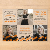 Einzigartiger Orange- und Schwarzer Abschluss 3 Fo Acryleinladungen (Vorderseite)