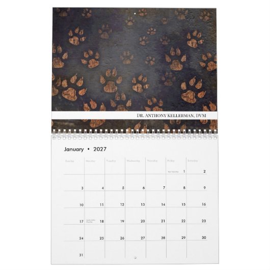 Einzigartiger Paw Print Veterinary Kalender (Jan 2027)