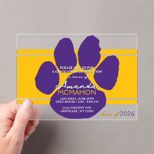 Einzigartiger Pawprint aus Gold und Lila Abschluss Acryleinladungen