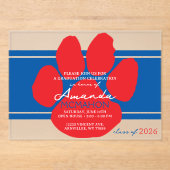 Einzigartiger Pawprint Blauer und Roter Abschluss  Acryleinladungen (Vorderseite)