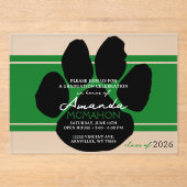 Einzigartiger Pawprint in Grün und Schwarz Abschlu Acryleinladungen (Vorderseite)