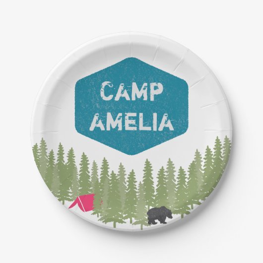 Einzigartiger personalisierter Camp-Name Geburtsta Pappteller (Vorderseite)