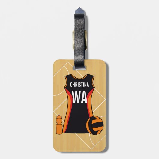 Einzigartiger personalisierter Netball Gepäckanhänger (Rückseite vertikal)