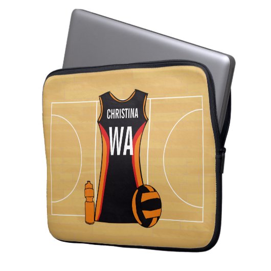 Einzigartiger personalisierter Netball Laptopschutzhülle (Vorderseite Links)