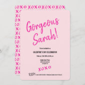 Einzigartiger Personalisierter XOXO Pink Galentins Einladung (Vorne/Hinten)
