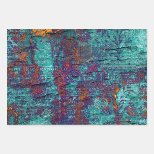 Einzigartiger Pfau aquamarin, magenta, lila blaue Geschenkpapier Set (Vorderseite 3)