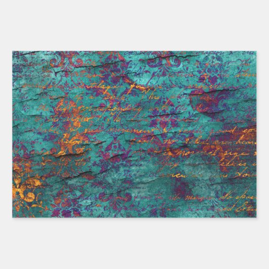 Einzigartiger Pfau aquamarin, magenta, lila blaue Geschenkpapier Set (Vorderseite 2)