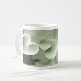 Einzigartiger Pokal mit zwei silbergrünen Herzen Kaffeetasse