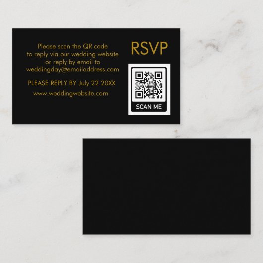 Einzigartiger QR Code schwarze Goldbriefe Hochzeit Begleitkarte (Vorne/Hinten)