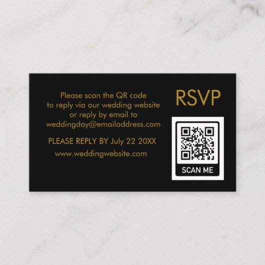 Einzigartiger QR Code schwarze Goldbriefe Hochzeit Begleitkarte (Vorderseite)
