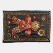 Einzigartiger Red and Gold Gingerbrot Mann Abstrak Geschirrtuch (Horizontal)