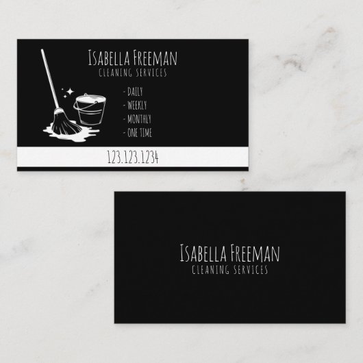 Einzigartiger Reinigungsservice in Schwarz und Wei Visitenkarte (Vorne/Hinten)