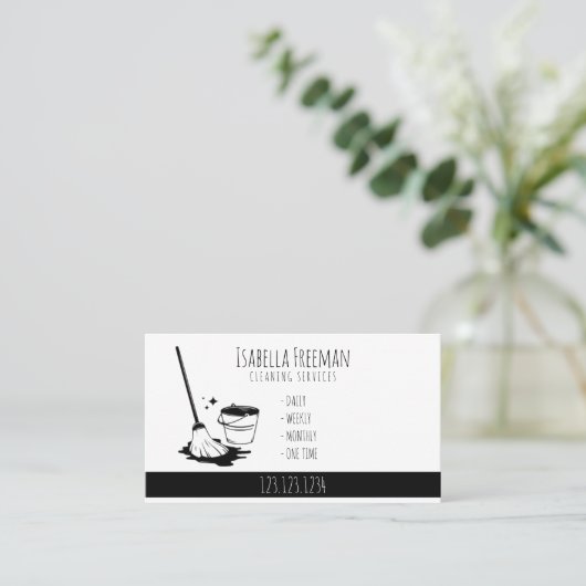 Einzigartiger Reinigungsservice in Weiß und Schwar Visitenkarte (Stehend Vorderseite)