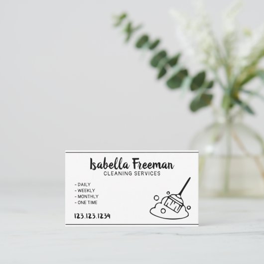 Einzigartiger Reinigungsservice in Weiß und Schwar Visitenkarte (Stehend Vorderseite)