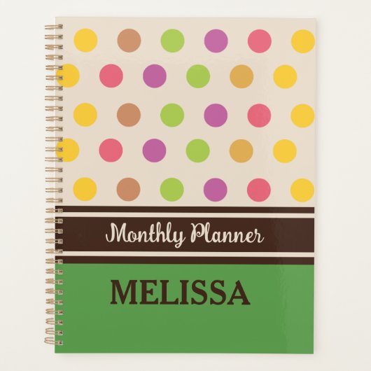 Einzigartiger Retro farbenfroher gepunkteter grüne Planer (Vorderseite)