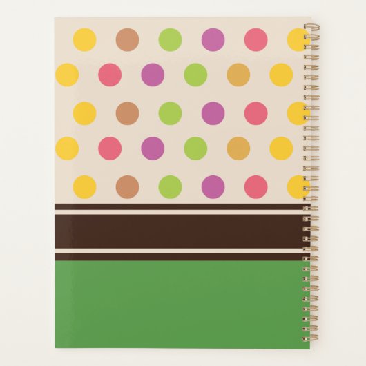 Einzigartiger Retro farbenfroher gepunkteter grüne Planer (Rückseite)