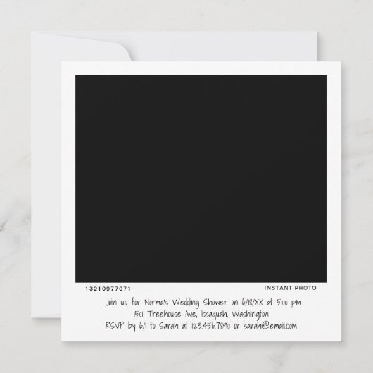 Einzigartiger Retro Instant Foto Polterabend Einladung (Rückseite)