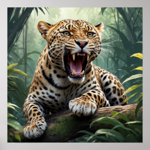 Einzigartiger Roaring Leopard im Dschungel Poster