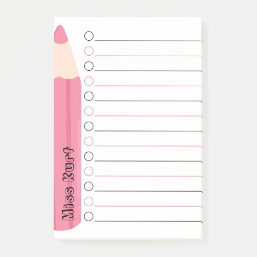 Einzigartiger rosa Stift Personalisierter Lehrer Post-it Klebezettel (Vorderseite)