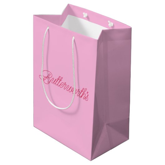 Einzigartiger rosa und roter typografischer Geschä Mittlere Geschenktüte (Rückseite Schrägansicht)