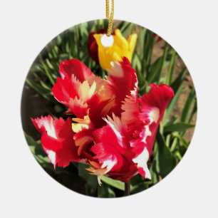 Einzigartiger Rot-Weiß-Tulip Keramik Ornament