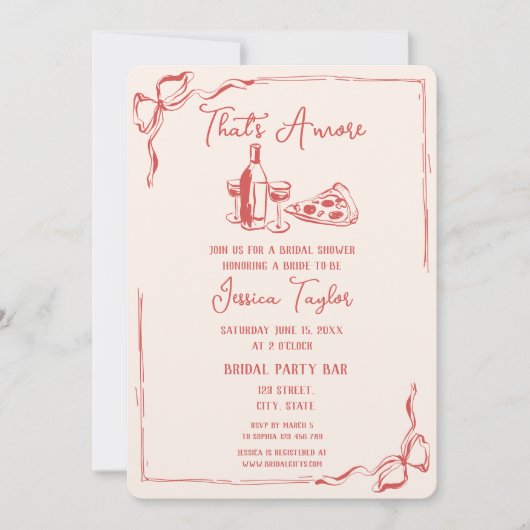 Einzigartiger, roter Hand gezeichneter Bridal Brun Einladung (Vorderseite)