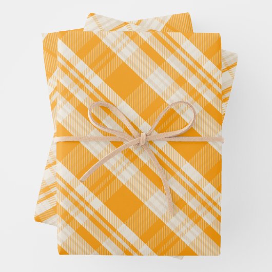 Einzigartiger rustikaler Landgelb-&-Creme-Karo Geschenkpapier Set
