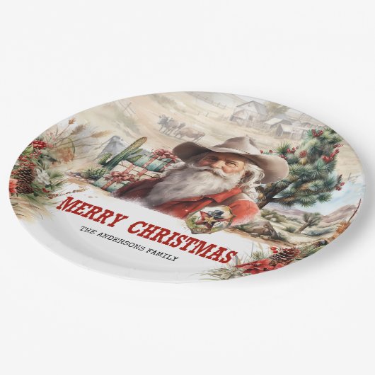 Einzigartiger Santa Western mit Sheriffs Abzeichen Pappteller (Schrägansicht)