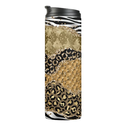 Einzigartiger Schwarz-Gold-Tierdruckanzeiger Thermosbecher (Nach rechts gedreht)