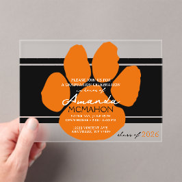 Einzigartiger Schwarz/Orange Abschluss Pawprint El Acryleinladungen