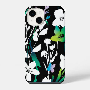 Einzigartiger Schwarz-Weiß-Blumen- und Farbakzent iPhone 14 Hülle