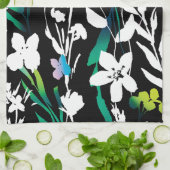 Einzigartiger Schwarz-Weiß-Blütenakzent Geschirrtuch (Gefaltet)