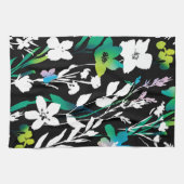 Einzigartiger Schwarz-Weiß-Blütenakzent Geschirrtuch (Horizontal)