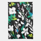 Einzigartiger Schwarz-Weiß-Blütenakzent Geschirrtuch (Vertikal)