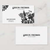 Einzigartiger Schwarz-Weiß-Engel und Rose Tattoo A Visitenkarte (Vorne/Hinten)