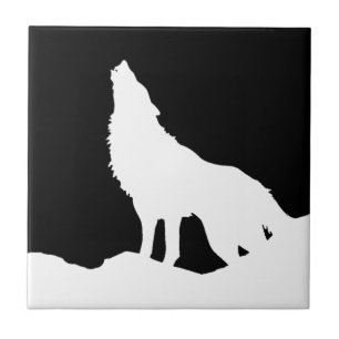 Einzigartiger Schwarz-Weiß-Pop Art Wolf Fliese