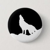 Einzigartiger Schwarz-Weiß-Pop Art Wolf Silhouette Button (Vorderseite)