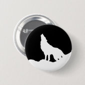 Einzigartiger Schwarz-Weiß-Pop Art Wolf Silhouette Button (Vorne & Hinten)