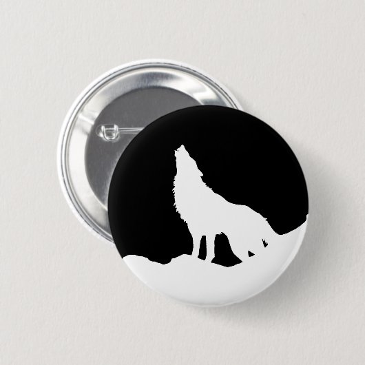 Einzigartiger Schwarz-Weiß-Pop Art Wolf Silhouette Button (Vorne & Hinten)