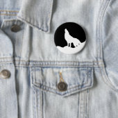 Einzigartiger Schwarz-Weiß-Pop Art Wolf Silhouette Button (Beispiel)