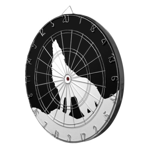 Einzigartiger Schwarz-Weiß-Pop Art Wolf Silhouette Dartscheibe (Vorderseite rechts)