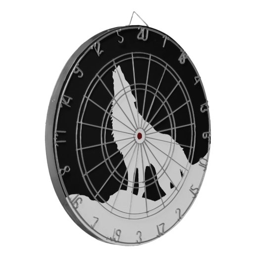 Einzigartiger Schwarz-Weiß-Pop Art Wolf Silhouette Dartscheibe (Vorderseite Links)